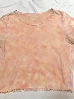 American Eagle Outfitters Peach Tie-Dye Scoop Neck Short Sleeve Top